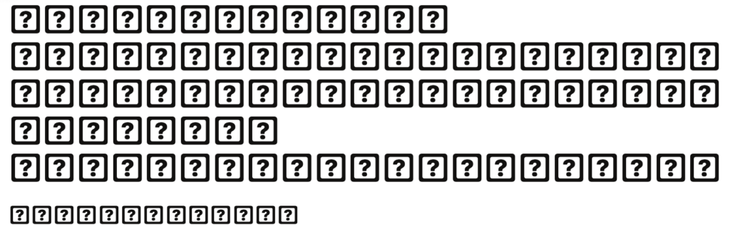 Example of Mac font issues. Image is a white background with several black boxes containing black question marks.