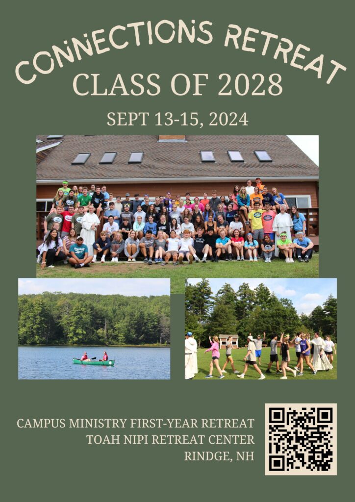 A promotional graphic with group photos of last year’s Connections retreat participants