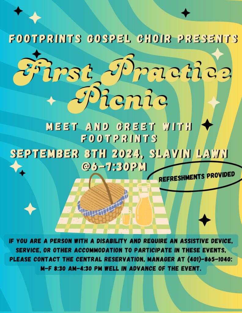 Blue, green and yellow flyer for Footprints Gosper Choir Picnic