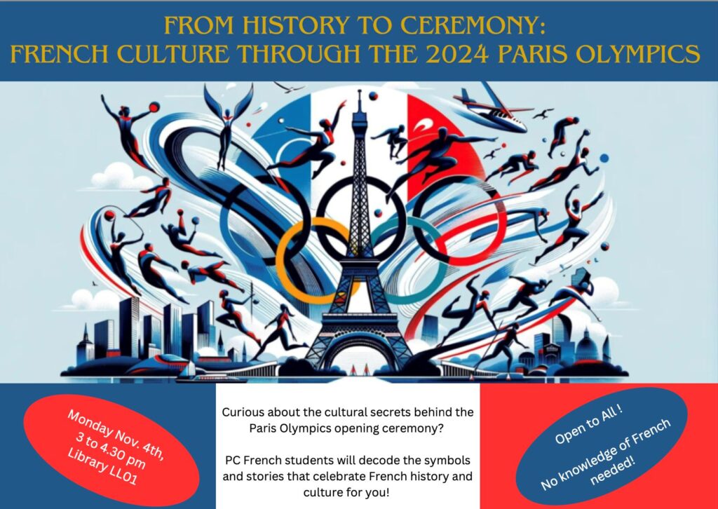 Poster about the public talk on the Paris Olympics on november 4th at 3pm in library LL01.