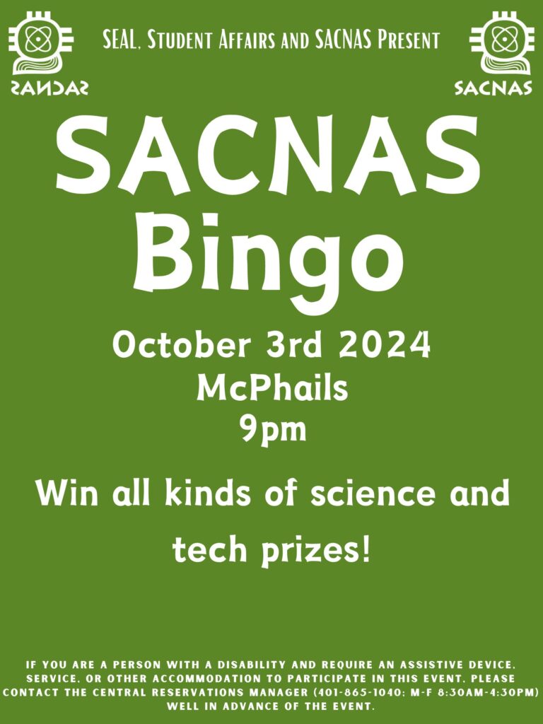 Green SACNAS bingo poster happening tonight at 9pm