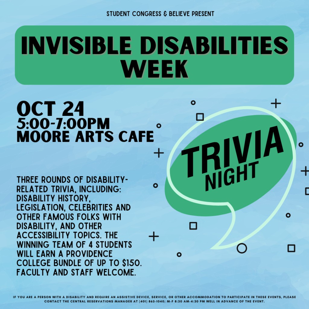 A speech bubble saying "TRIVIA NIGHT" glides in. The rest of the information is captured above.