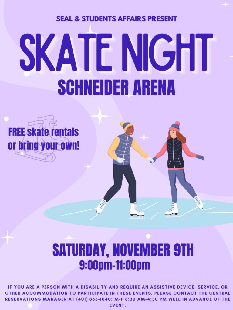 Purple poster with image of two people ice skating 