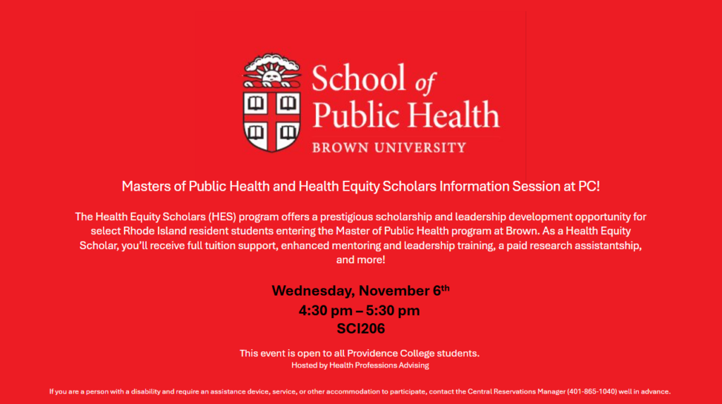 Red poster with Brown University School of Public Health logo and above text