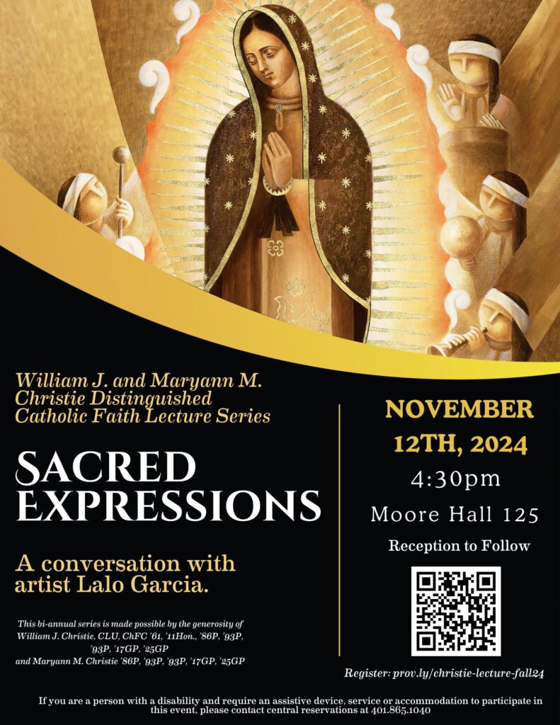 The image on the poster if a painting by Lalo Garcia featuring Cihualpulli Tonantzin.