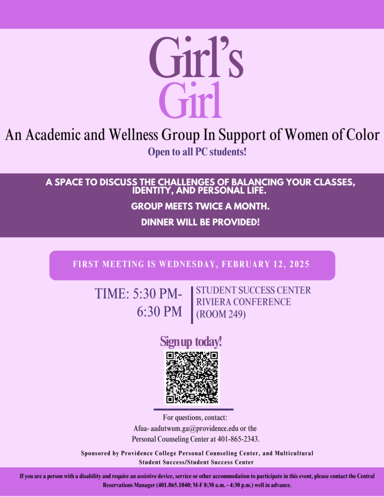 The flyer talks about the Group in Support of Women of Color and has a QR code to sign up for it.
