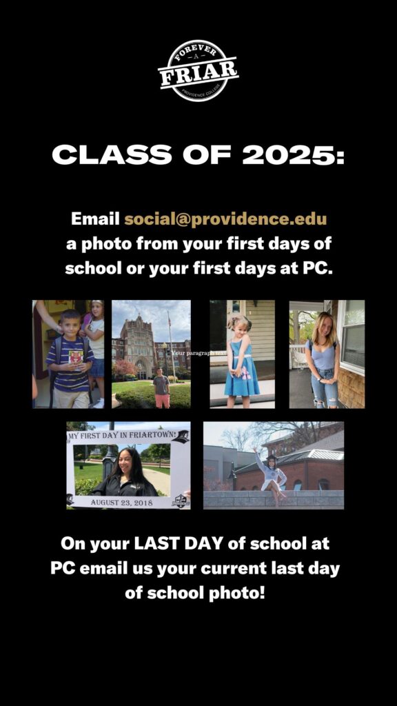 Black background flyer with information given above followed by picture of students on their last day of school and first day