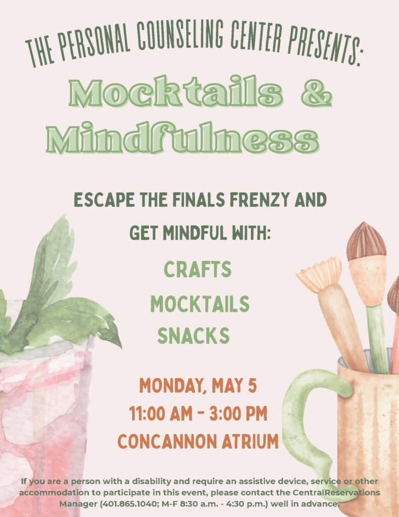 Flyer for mocktails and arts and crafts with an image of a mocktail and painting brushes in a cup