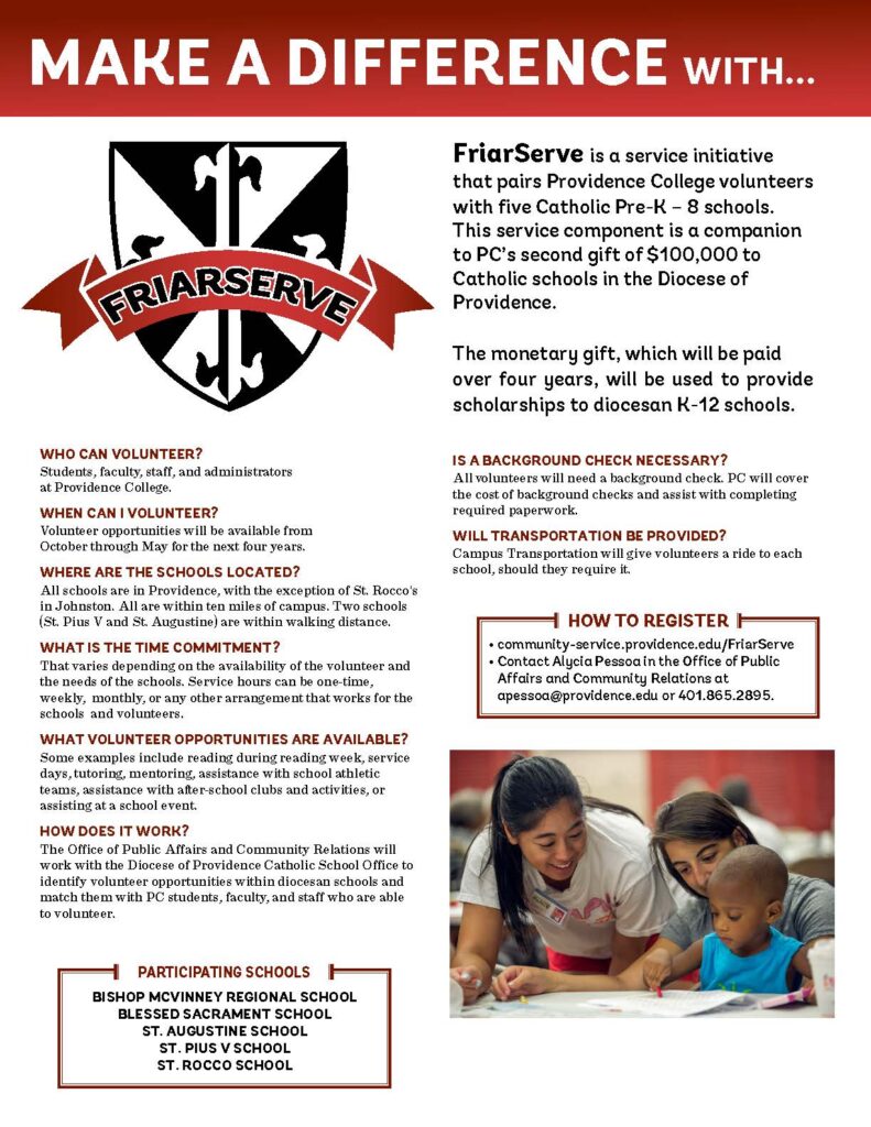 Volunteer, community service with FriarServe