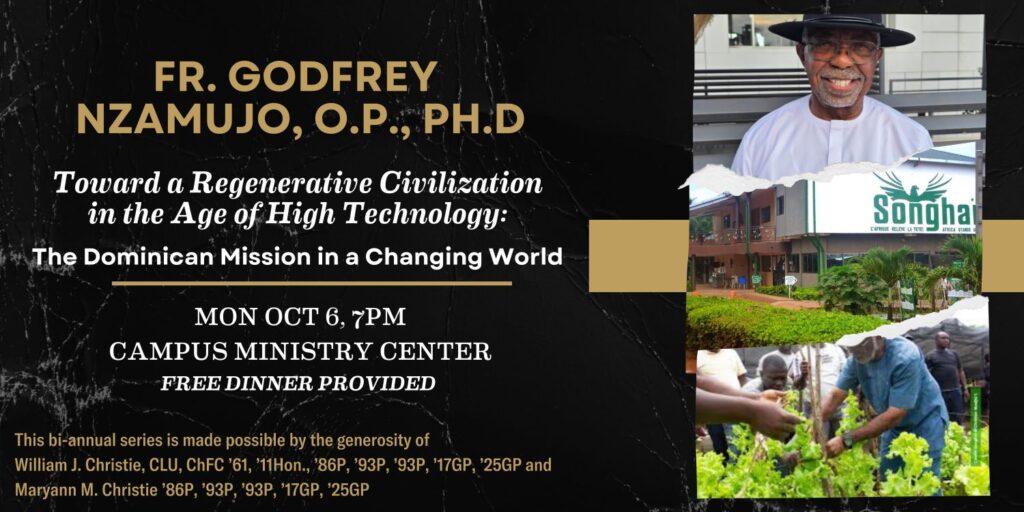 Image of Fr. Godfrey Nzamujo and event details