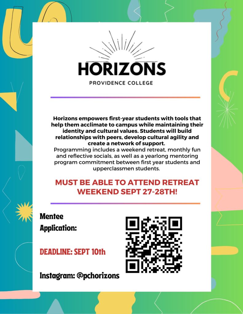 Horizons mentee application information and QR code