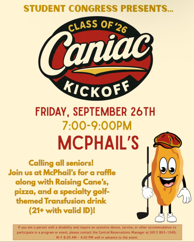 Poster for Caniac Kickoff on Friday, September 26th from 7-9pm in McPhail's. 