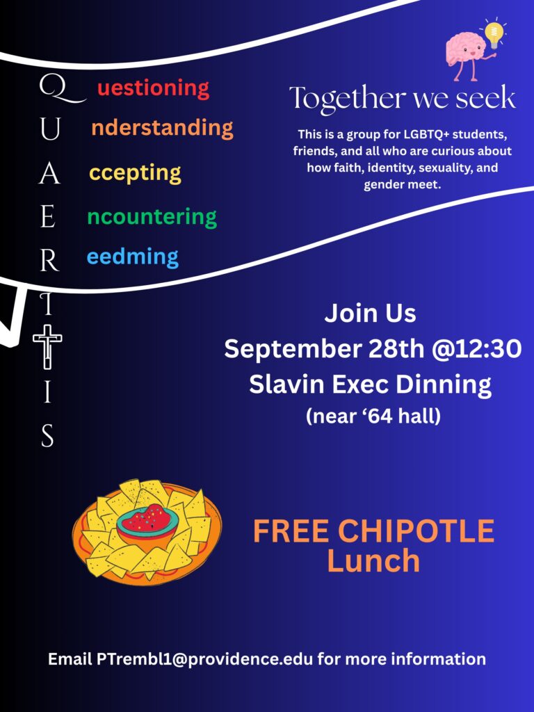 Flyer with Quaeriting (Questioning, Understanding, Accepting, Enocuntering, Redeeming) with details on the ministry meeting flyer