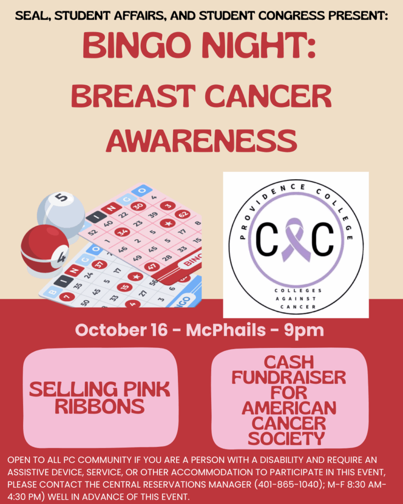 Tan, red, and pink background with bingo set regarding Bingo Night: Breast Cancer Awareness in McPhail's