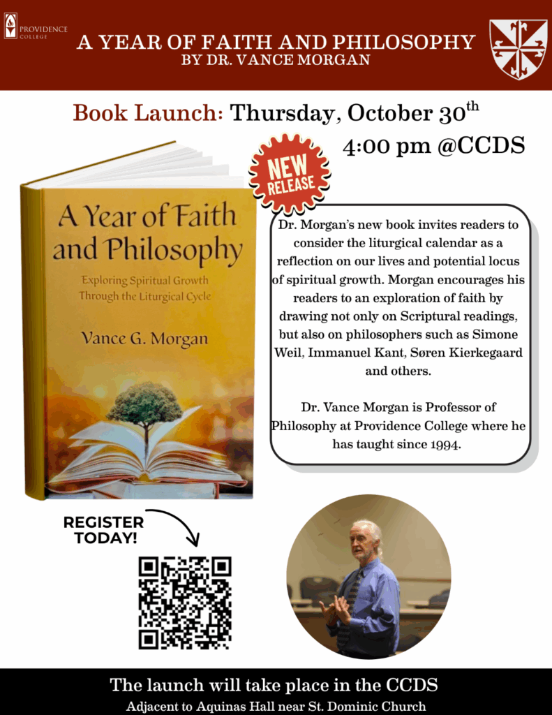 Flyer with information about the book launch including the author and the book cover