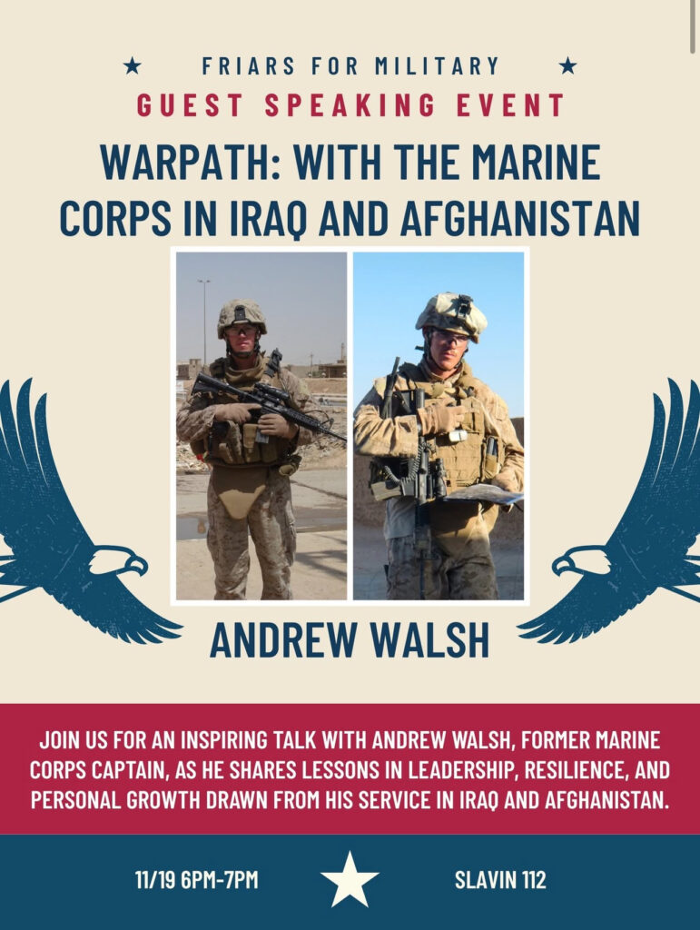 Friars for Military Guest Speaker Flyer
