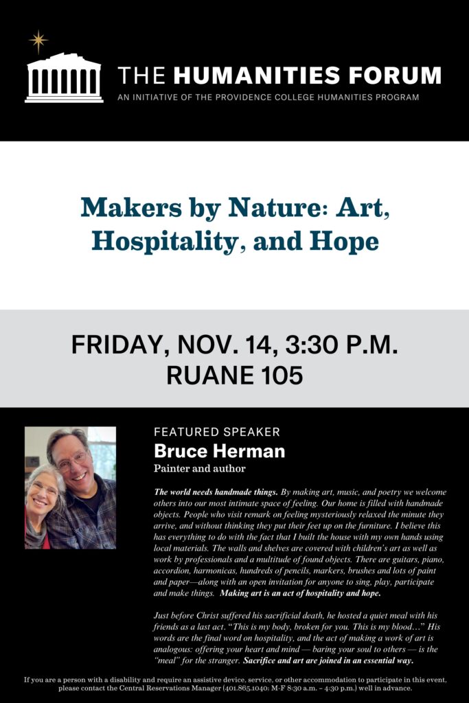 Flyer for Humanities Forum guest speaker Bruce Herman