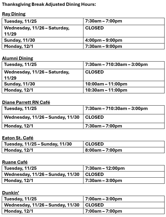 Thanksgiving Dining Hours