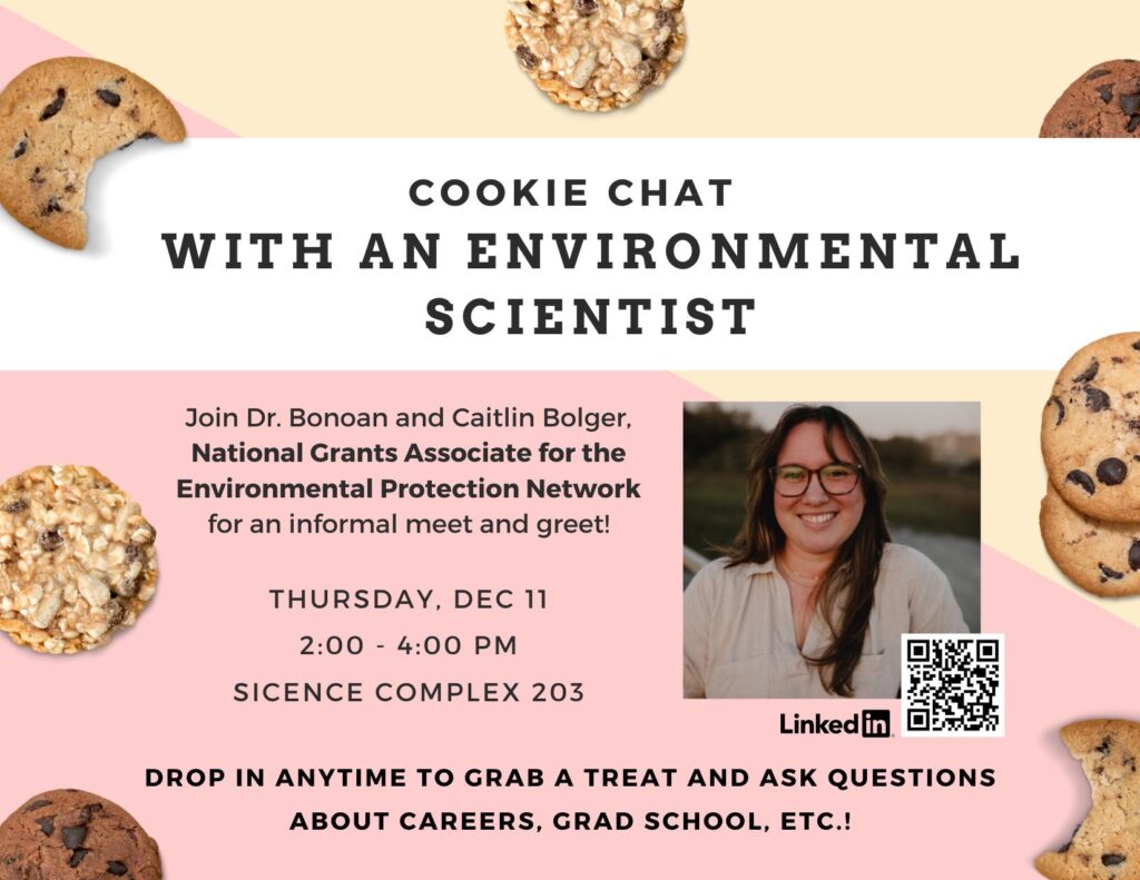 Flyer for cookie chat with environmental scientist
