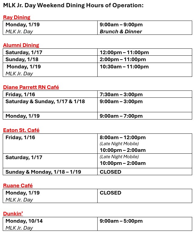 MLK Dining Hours Poster