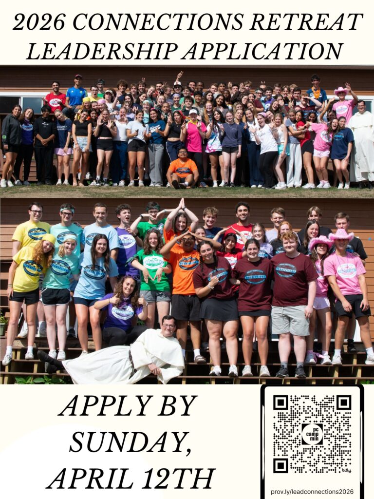 2 groups of Providence College students standing and smiling wearing colorful tee shirts