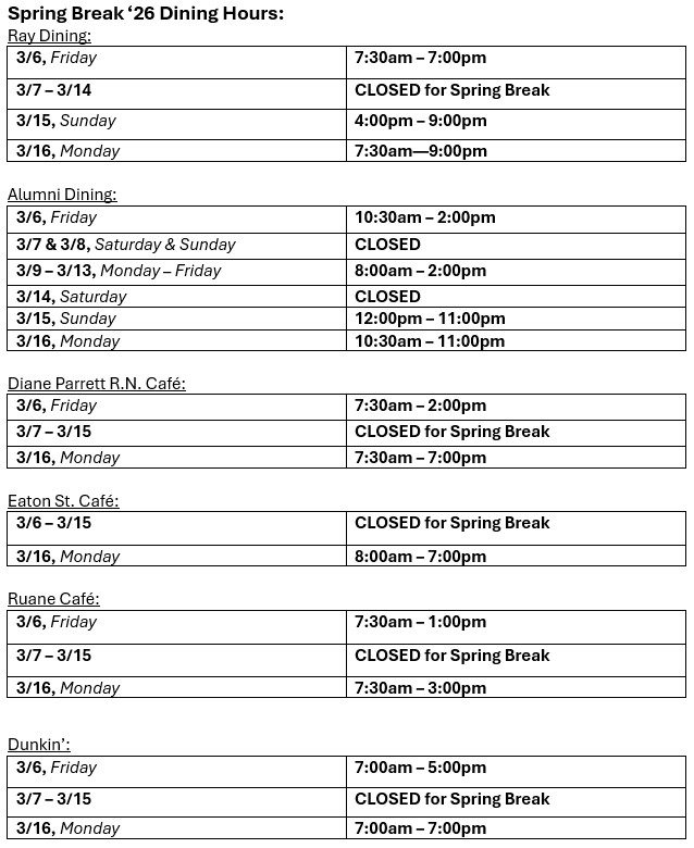 Spring Break Dining Hours Poster