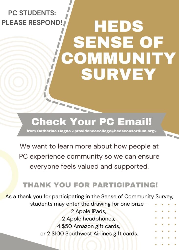 Announcement encouraging students to take the HEDS Sense of Community Survey