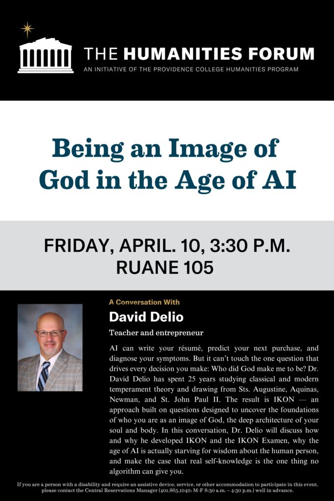 Humanities Forum Poster of Guest Speaker David Delio