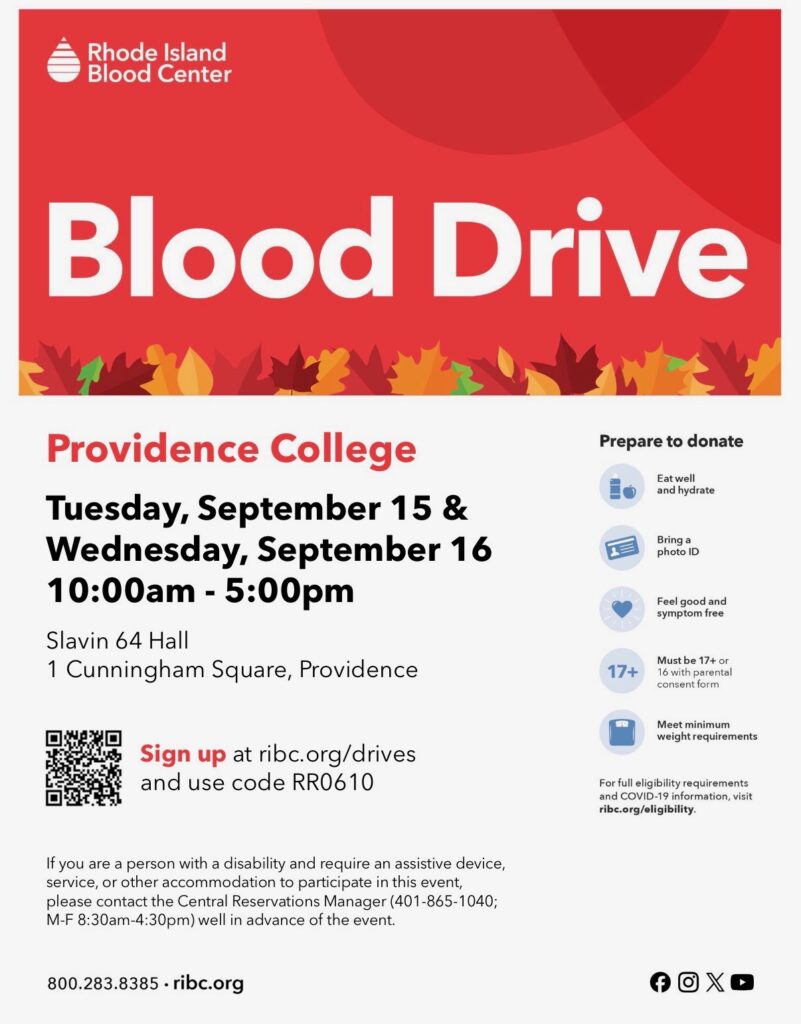 RIBC Blood Drive 9/15 & 9/16 from 10am - 5pm in '64 Hall