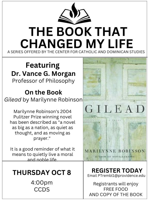 An image of the cover of the book Gilead detailing Dr. Vance Morgan's Book that Changed My Life event

