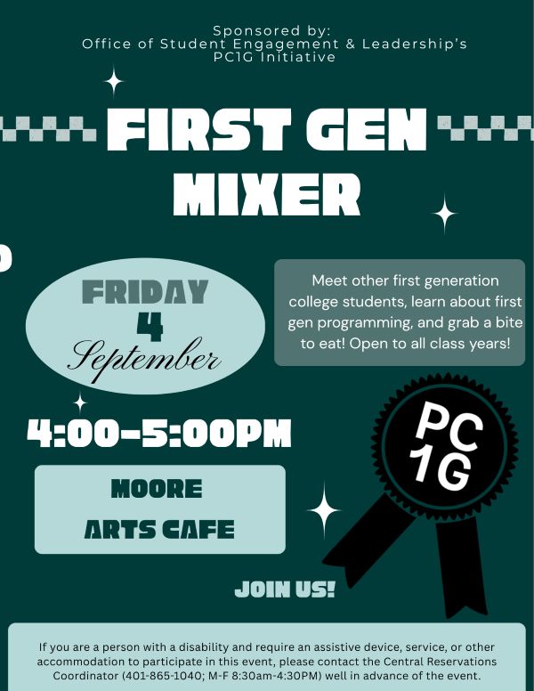 First Gen mixer flyer 4-5pm Sept 4th in Moore Arts Cafe