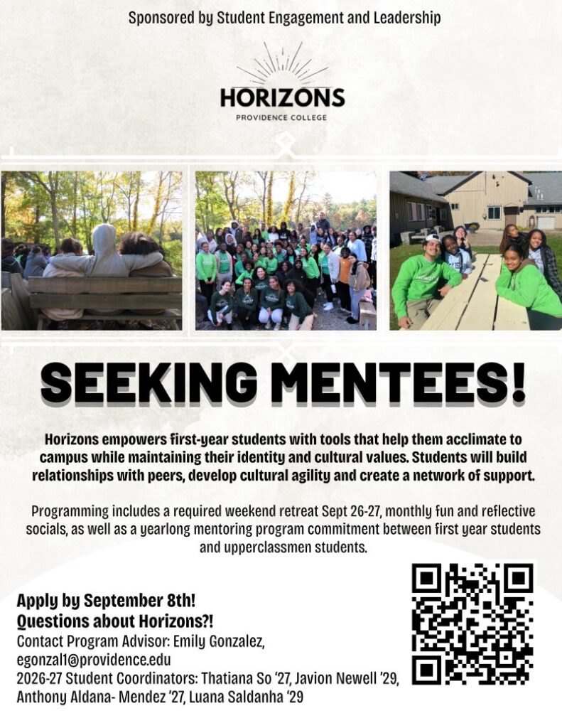 White background with Horizons logo and three photos of students outdoors at the Horizons retreat