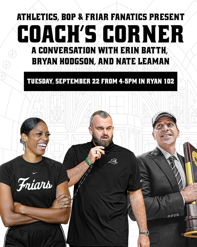 Erin batth, Brian Hodgson, and Nate Leaman on Poster for Coach's Corner
