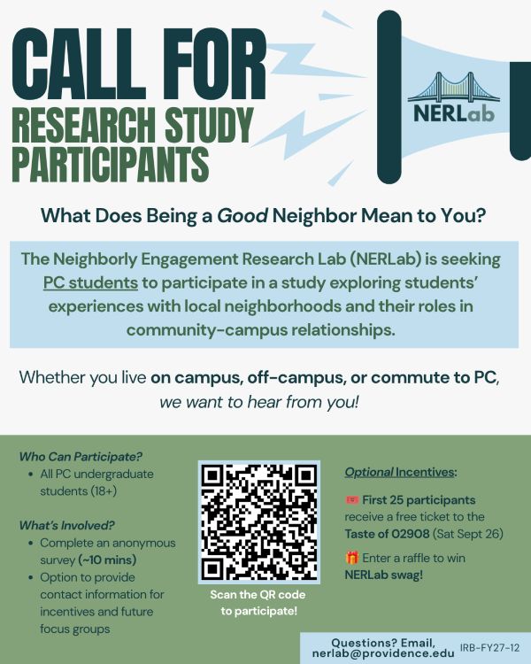 This image contains a call for research participants in a study exploring students’ experiences with local neighborhoods and their roles in community-campus relationships. The flyer has general information about the survey itself, how to access it, and additional (optional) incentives.