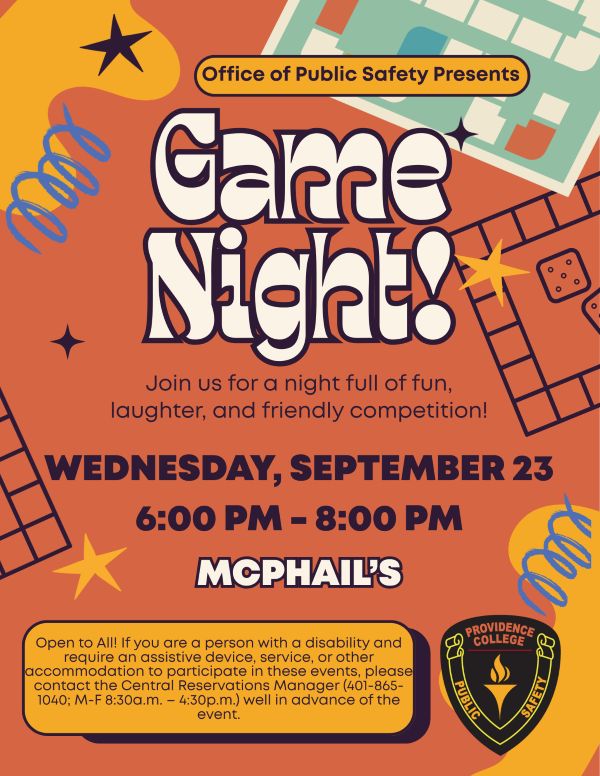Game Night with Public Safety 9/23 at 6 PM in McPhail's