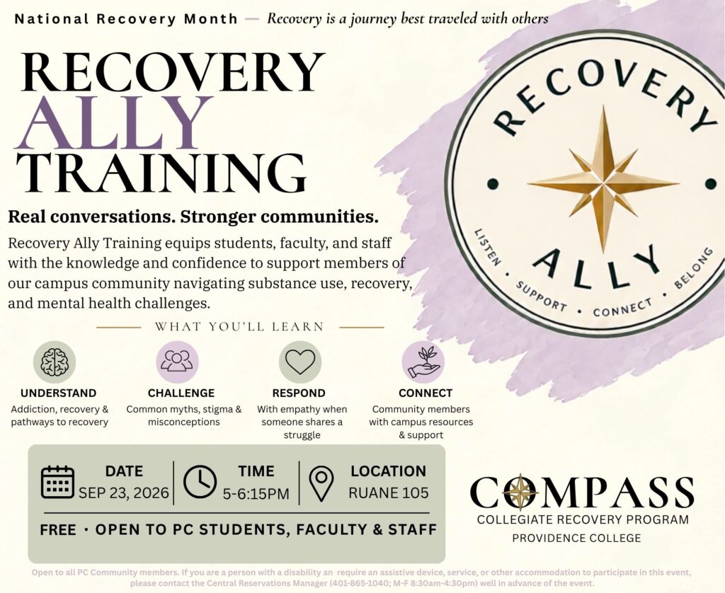 recovery ally training flyer with compass and information regarding time and location of event