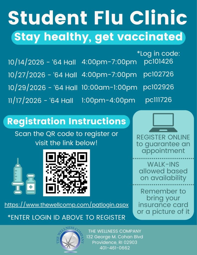 blue background with white lettering listing dates, times, location and sign-up codes. A QR code is provided for easy registration