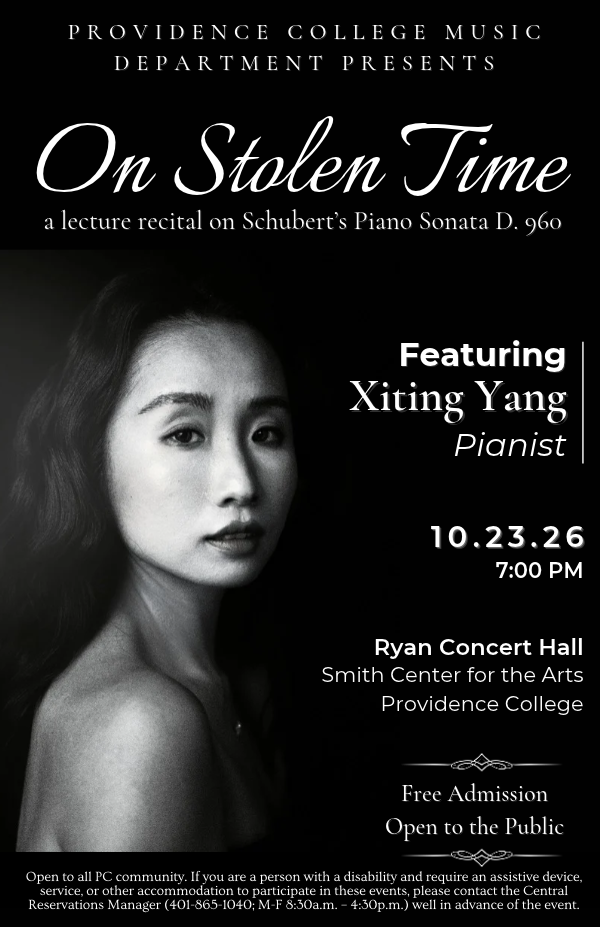 Concert poster with image of pianist Xiting Yang and concert details.