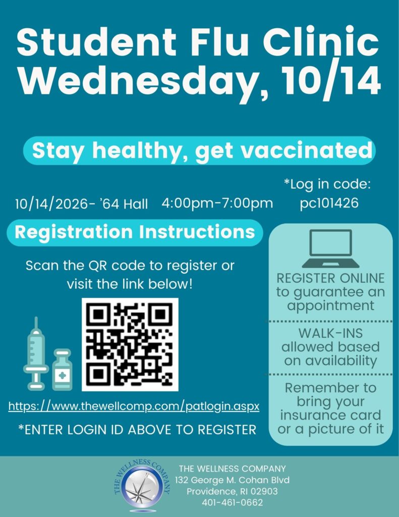 Register now for the 10/14 flu shot clinic from 4 to 7pm in 64 Hall